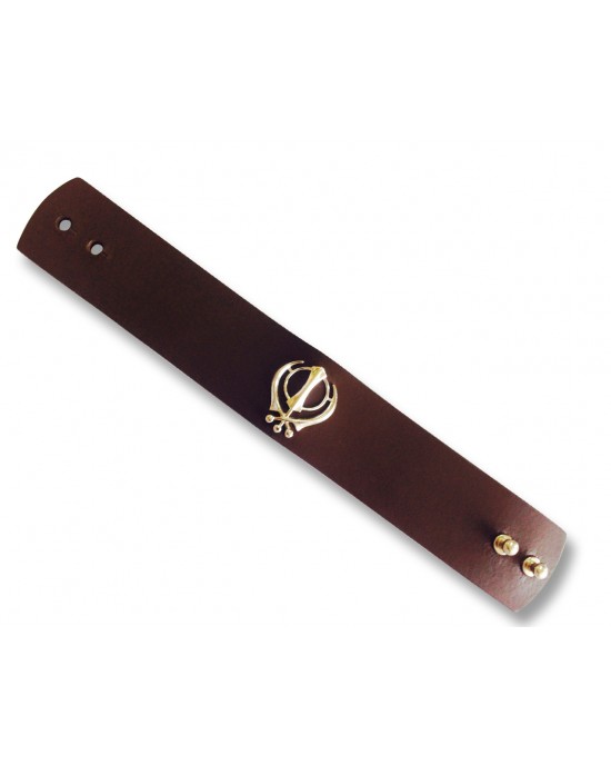 Khanda on wide Leather Band