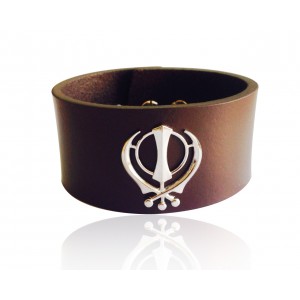 Khanda on wide Leather Band