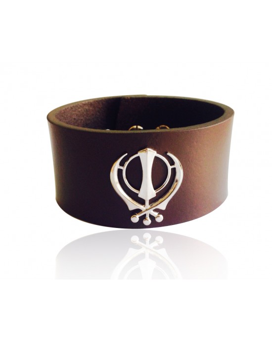 Khanda on wide Leather Band