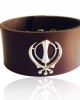 Khanda on wide Leather Band