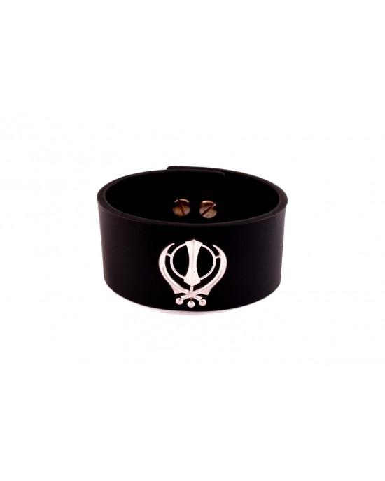 Khanda on wide Leather Band