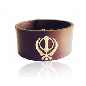 Gold Khanda on wide Leather Band