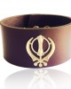 Gold Khanda on wide Leather Band