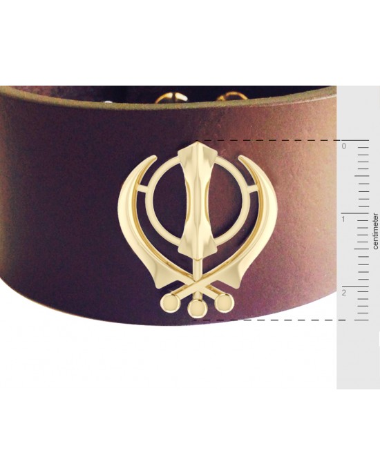 Gold Khanda on wide Leather Band