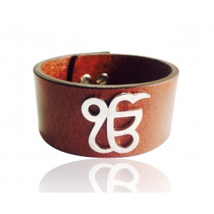 Wide Leather Ik Onkar Men’s Bracelet