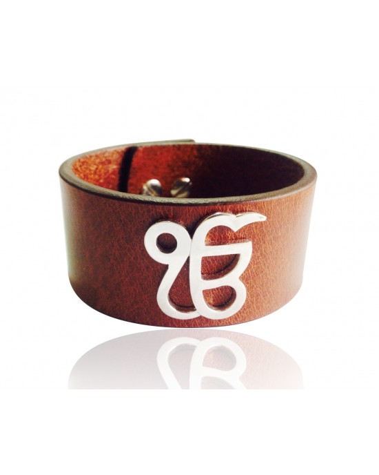 Wide Leather Ik Onkar Men’s Bracelet