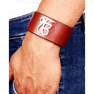 Wide Leather Ik Onkar Men’s Bracelet