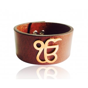 Gold Ik Onkar Leather Bracelet