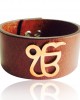 Gold Ik Onkar Leather Bracelet