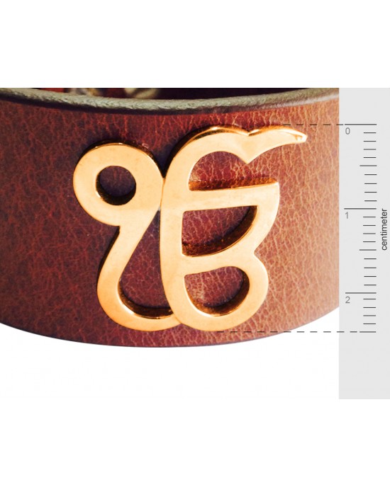 Gold Ik Onkar Leather Bracelet