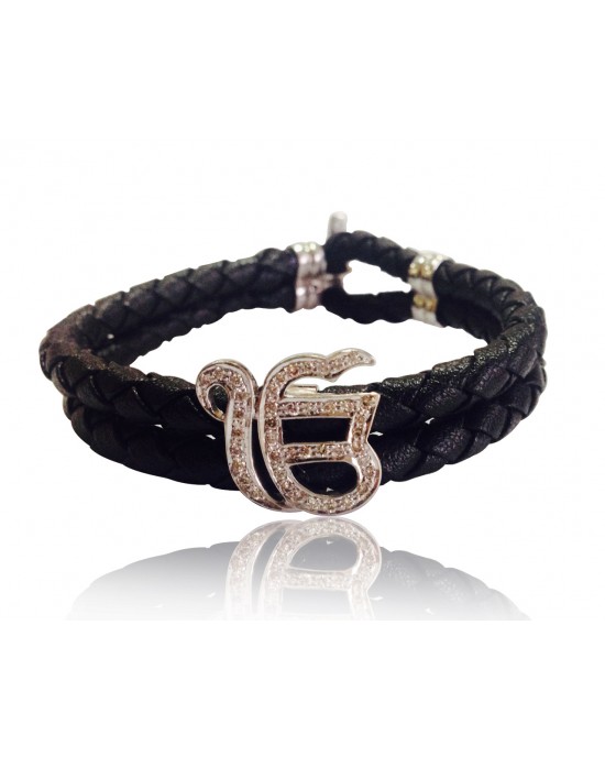 Ik onkar leather bracelet with diamonds 