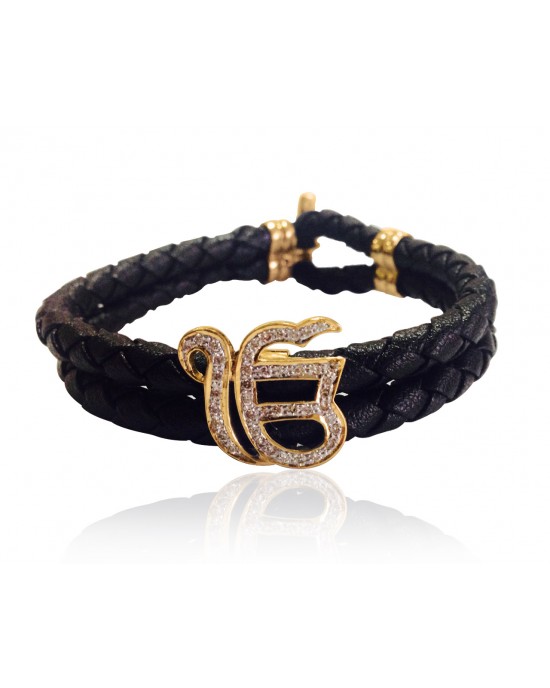 Ik onkar leather bracelet with diamonds 