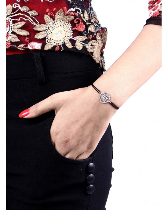 Ik Onkaar Bracelet in 925 Silver with Diamond on size adjustable Nylon Thread