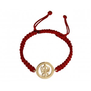 18k Gold Plated Khanda Rakhi in Sterling Silver On Size Adjustable Thread Bracelet