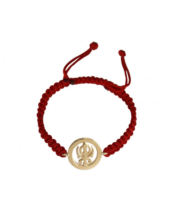 18k Gold Plated Khanda Rakhi in Sterling Silver On Size Adjustable Thread Bracelet