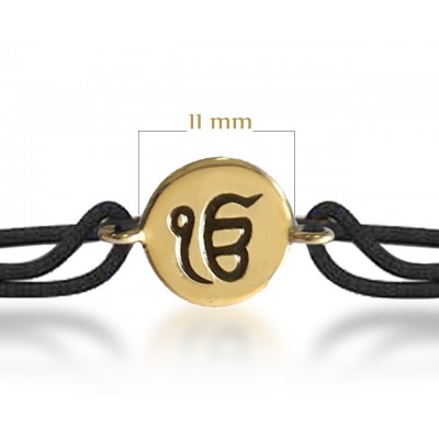 Authentic Ik Onkar Bracelet in 14k Gold for New Born Baby on adjustable black thread nazaria