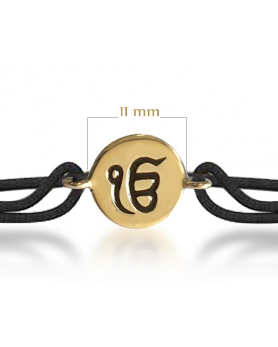 Authentic Ik Onkar Bracelet in 14k Gold for New Born Baby on adjustable black thread nazaria