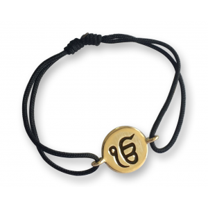 Authentic Ik Onkar Bracelet in 14k Gold for New Born Baby on adjustable black thread nazaria