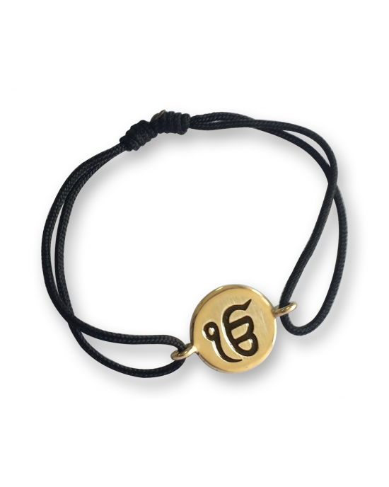 Authentic Ik Onkar Bracelet in 14k Gold for New Born Baby on adjustable black thread nazaria