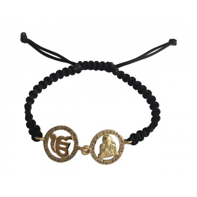 Ik Onkaar & Sai Baba Gold Bracelet with Diamonds on Adjustable Thread