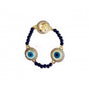 Evil eye and Aum 12mm charm bracelet on black beads for New born