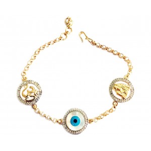 Om, Evil Eye and Sai Ram bracelet with 14mm charms in Gold