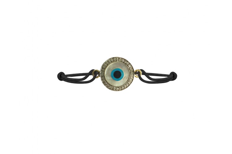 Evil eye Mother of  Pearl Bracelet on adjustable thread