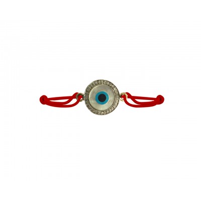 Evil eye Mother of  Pearl Bracelet on adjustable thread