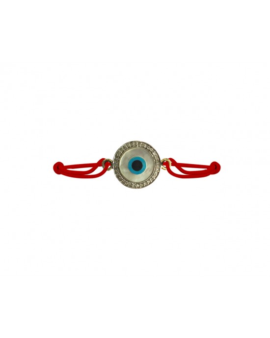 Evil eye Mother of  Pearl Bracelet on adjustable thread