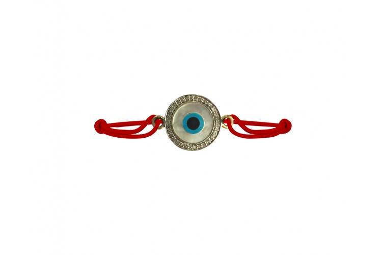 Evil eye Mother of  Pearl Bracelet on adjustable thread