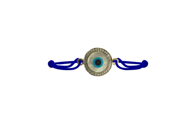 Evil eye Mother of  Pearl Bracelet on adjustable thread