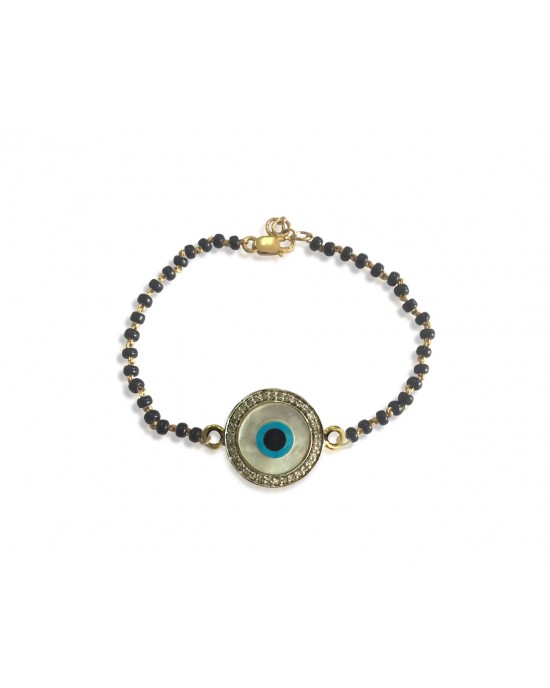 Gold and Black Bead Evil Eye Bracelet - 22kt YG – Nina Jeweler