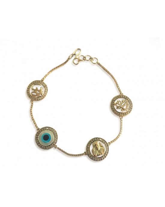 Evileye, Aum, Ganesh & Sairam Bracelet in gold & diamonds with 12mm charms