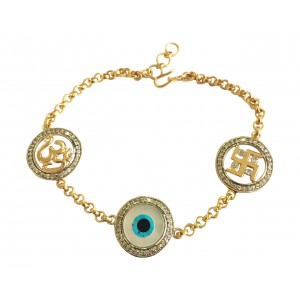 Auspicious Om Evil Eye and swastika bracelet in gold with diamonds