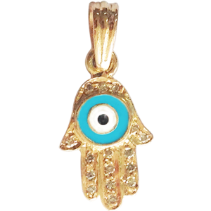 Evil Eye Gold Charm with Fatima's Hand