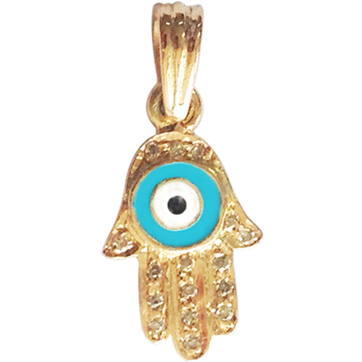 Evil Eye Gold Charm with Fatima's Hand