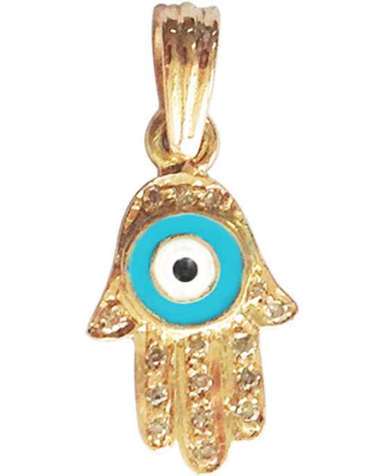 Evil Eye Gold Charm with Fatima's Hand