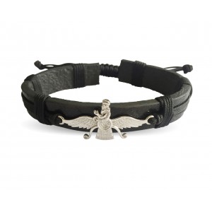 Faravahar Leather Bracelet in 925 silver