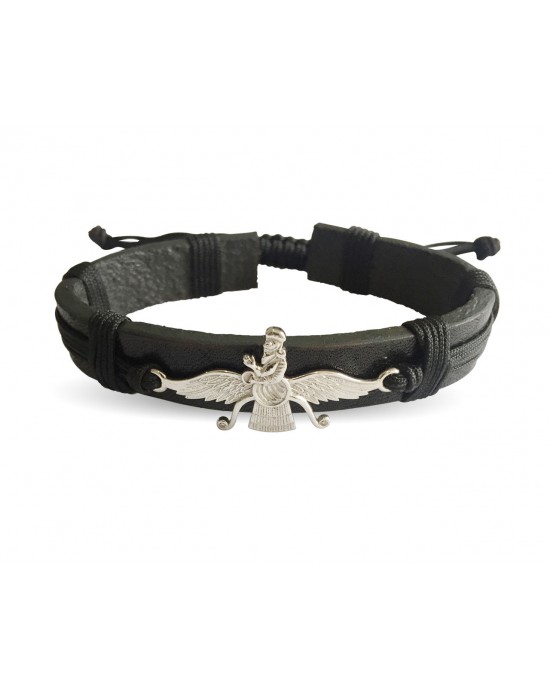 Faravahar Leather Bracelet in 925 silver