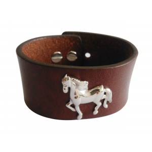 Silver Horse Leather Wrist Band