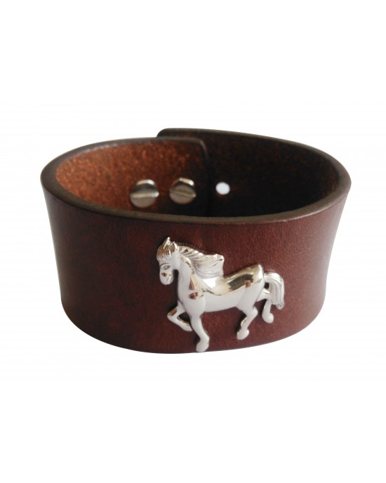 Silver Horse Leather Wrist Band