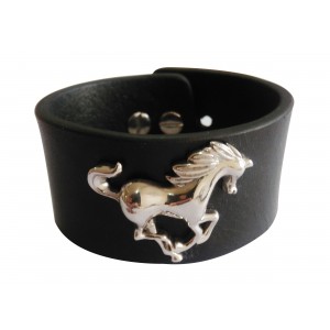 Silver Horse Leather Wrist Band