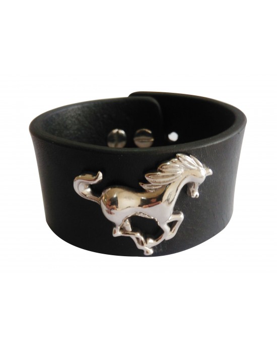 Silver Horse Leather Wrist Band