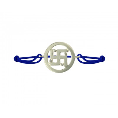 Swastika Diamond Bracelet in 925 Silver on Size Adjustable Nylon Thread