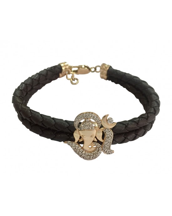 Om Logo On Leather With Diamonds Superior Quality Gold Plated Bracelet -  Style A370 – Soni Fashion®