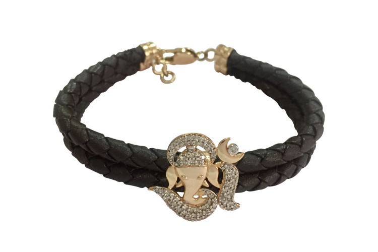 Om Ganesh 14k Gold Certified Diamond Bracelet For Men