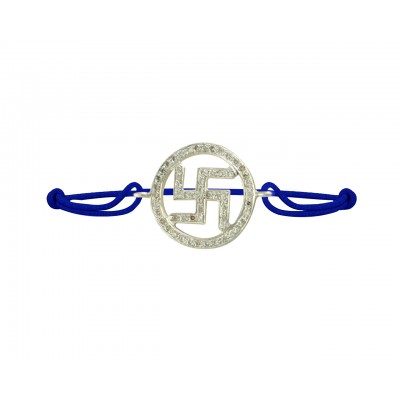 Swastik Diamond Bracelet in 925 Silver on Size Adjustable Nylon Thread