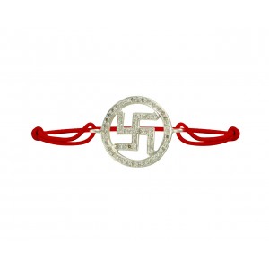 Swastik Diamond Bracelet in 925 Silver on Size Adjustable Nylon Thread