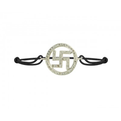 Swastik Diamond Bracelet in 925 Silver on Size Adjustable Nylon Thread