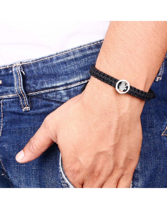 Auspicious Hanuman Bracelet for Men in Silver On Size Adjustable Nylon Thread
